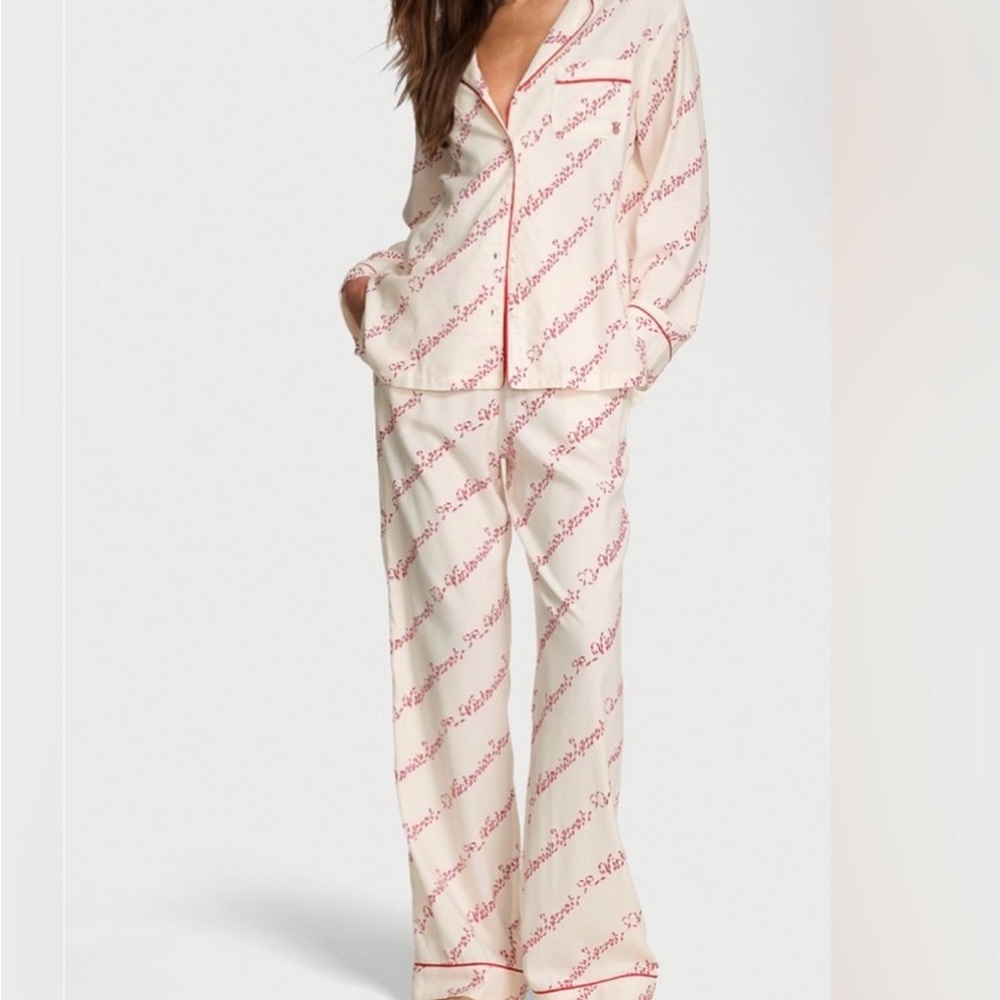 NWT Victoria's Secret Cream and Red Pajama Set